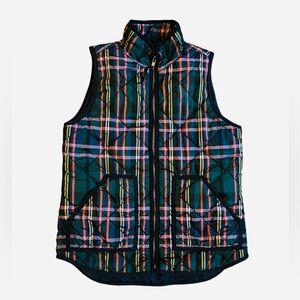 J. Crew Teal Multi Plaid Quilted Puffer Vest